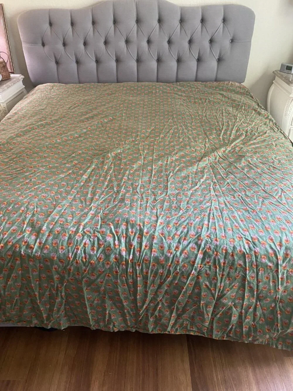 Lauren Ralph Lauren Queen Flat Sheet Green Cotton Mews Terrace Italy Vintage
